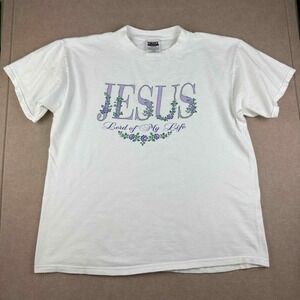 Y2K  Tultex T-Shirt Men XL White Lord of My Life Christian Jesus Graphic Tee USA